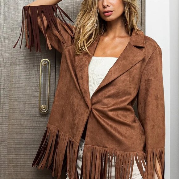 ✨NWT BiBi Suede Single Blazer with Fringed Hem - Picture 11 of 13